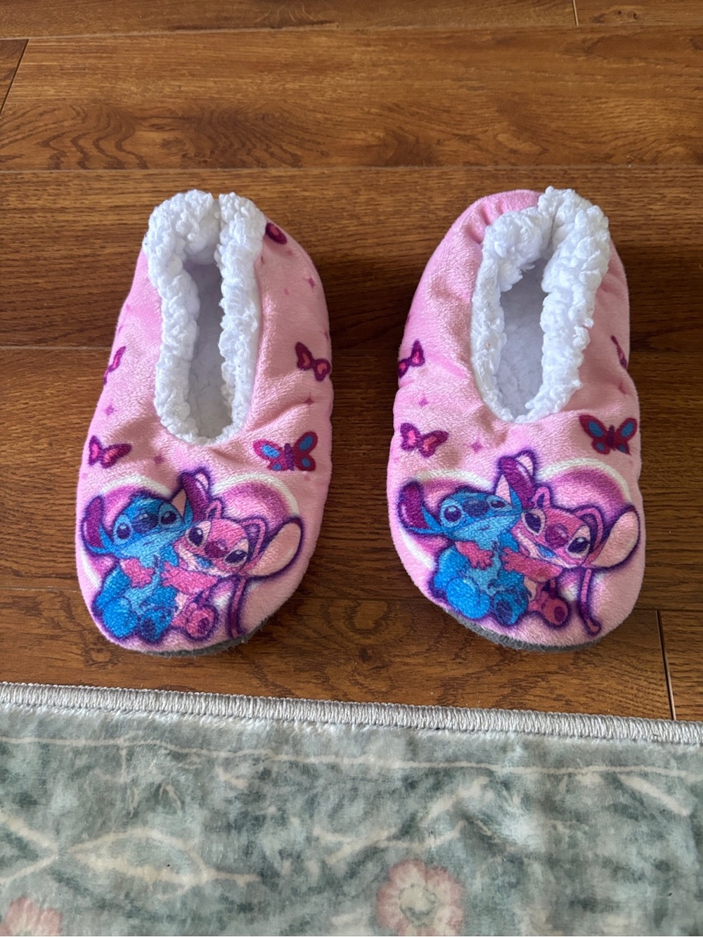 Pink Stitch & Angel Plush-Lined Kids Footie Slippers